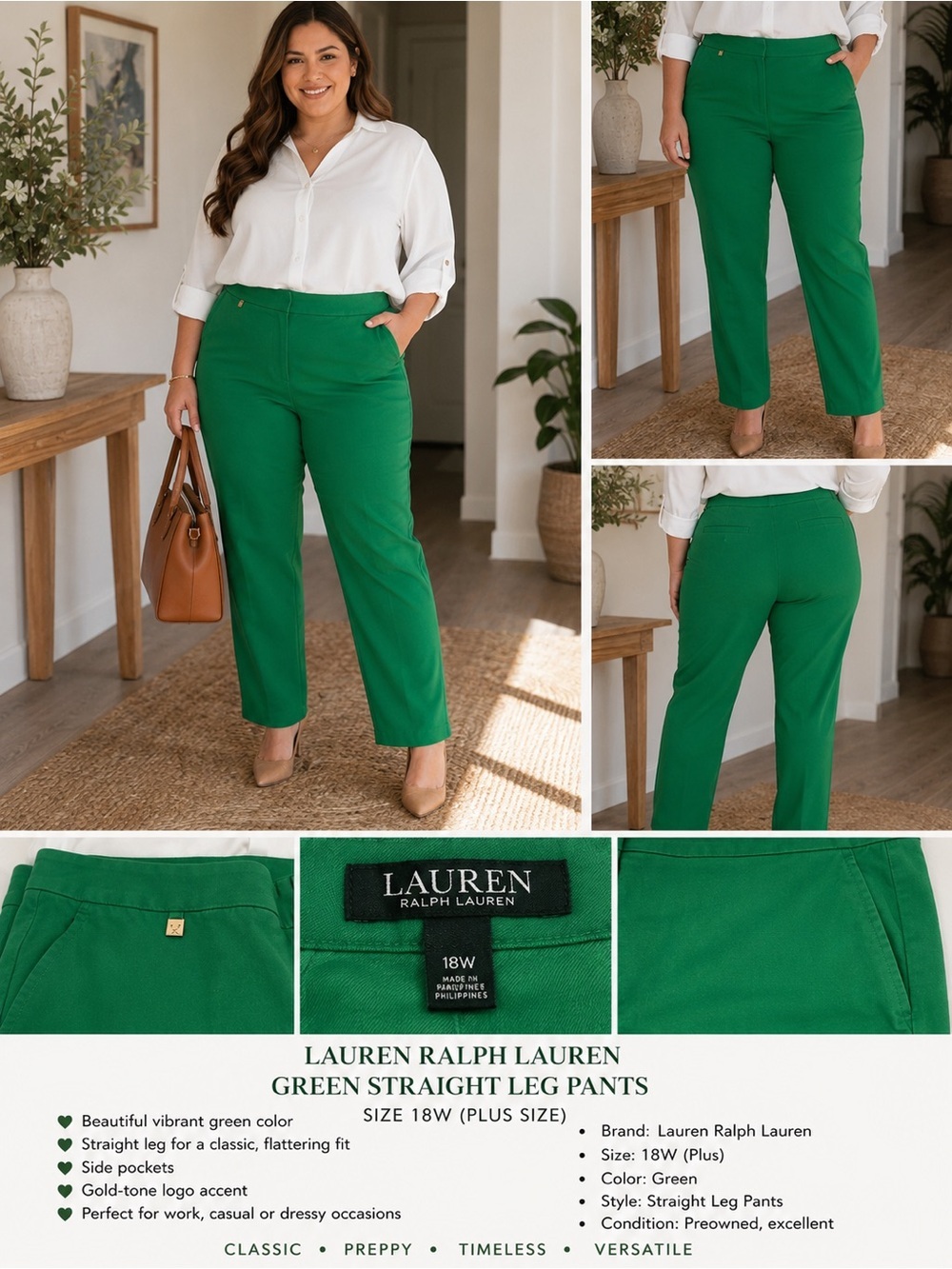 Ralph Lauren Vibrant Green Straight-Leg Pants